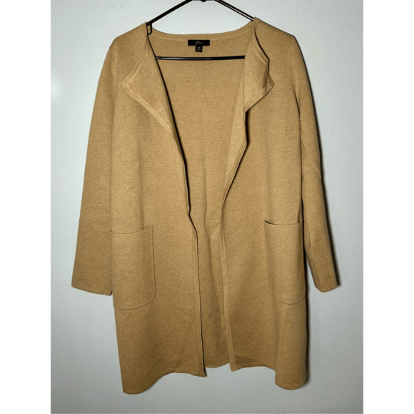J. Crew Juliette Collarless Sweater Blazer/Duster Cardigan Tan Merino Wool Sz XS - Picture 1 of 9
